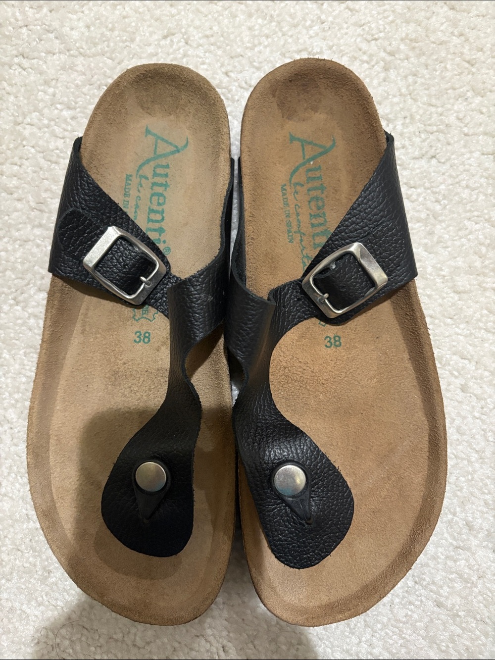 Authentic Black Leather Toe-Post Sandals for Women